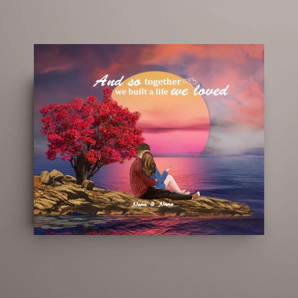 Personalized Couple Sitting By The Sea Canvas, Valentine's Day Gift For Lover