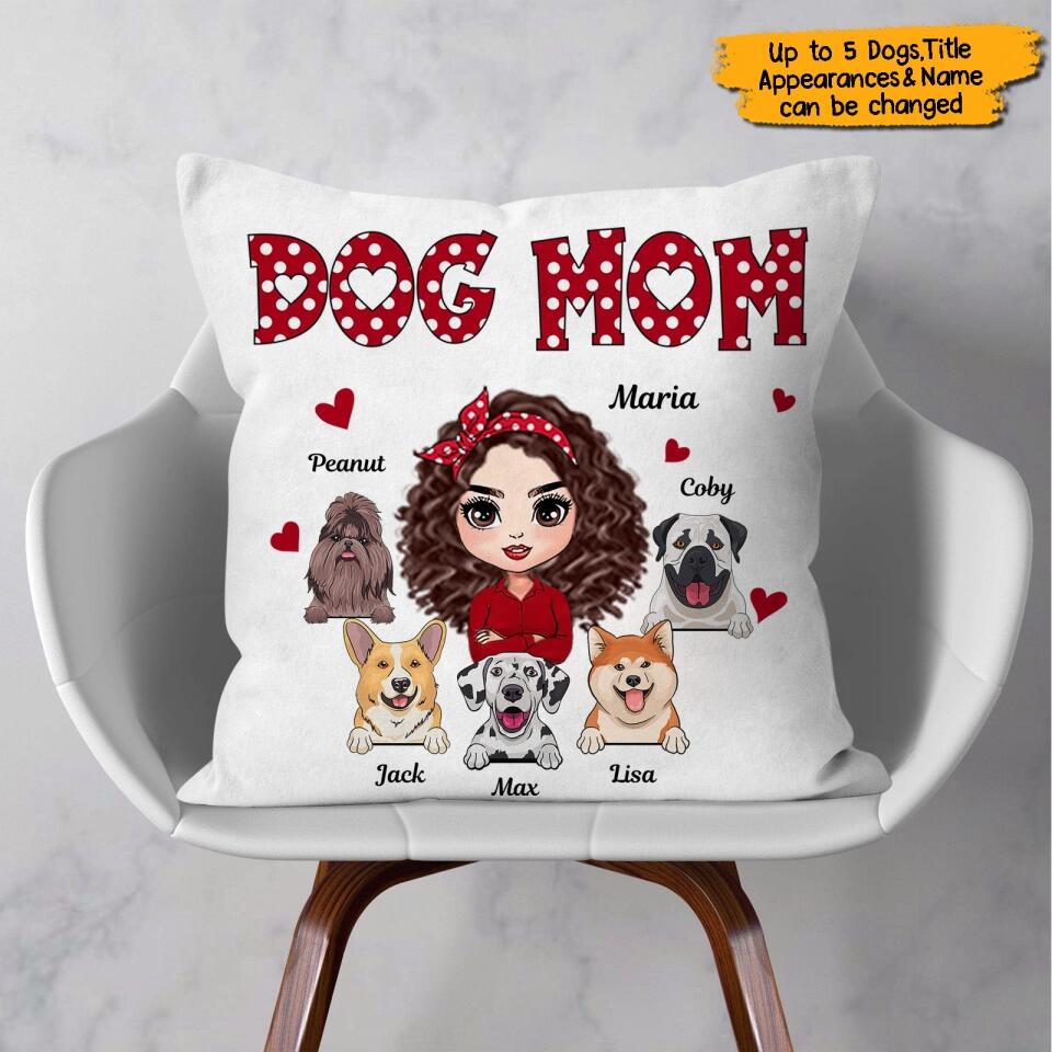 Personalized Dog Mom Polka Dot Pattern Doll Pillow, Gift For Dog Lovers