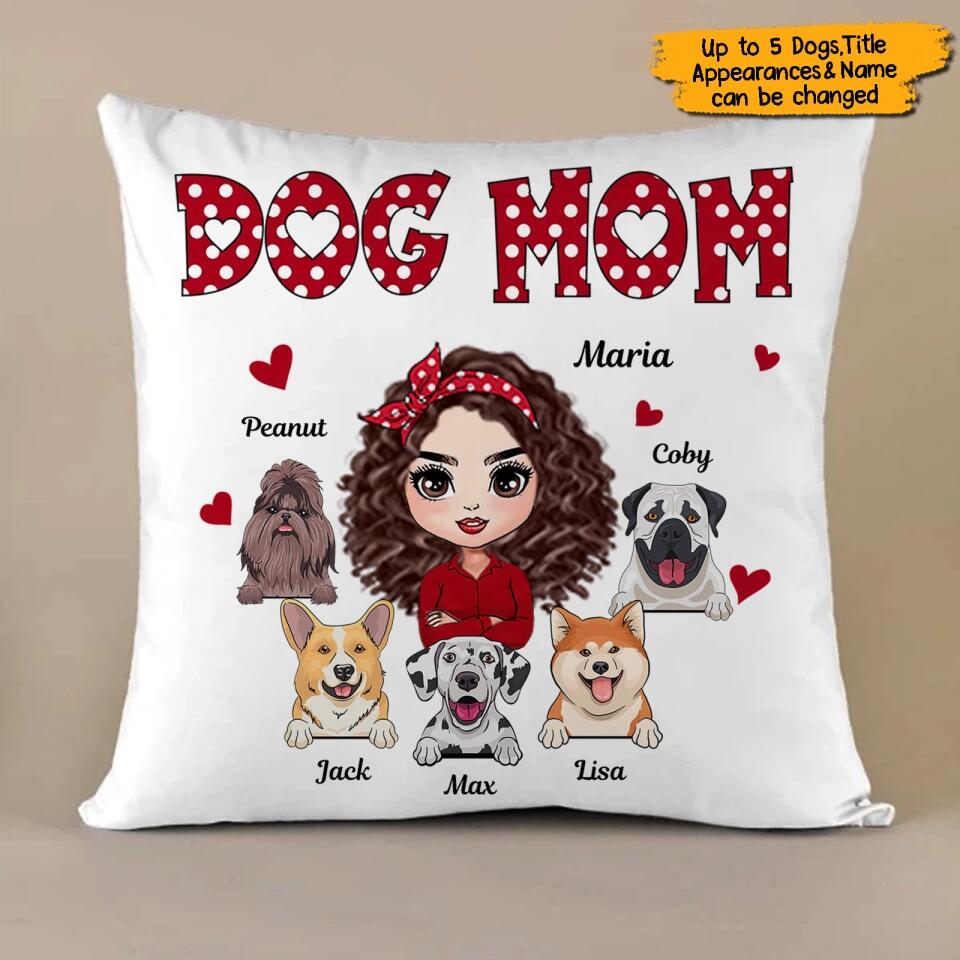 Personalized Dog Mom Polka Dot Pattern Doll Pillow, Gift For Dog Lovers