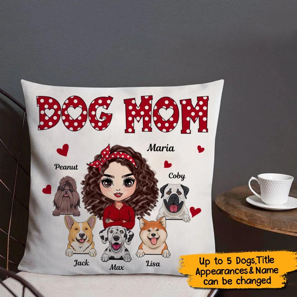 Personalized Dog Mom Polka Dot Pattern Doll Pillow, Gift For Dog Lovers