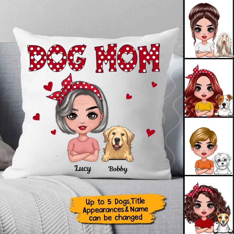 Personalized Dog Mom Polka Dot Pattern Doll Pillow, Gift For Dog Lovers