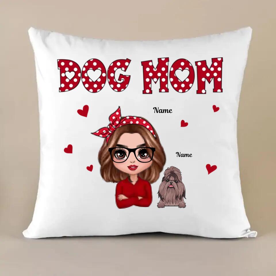 Personalized Dog Mom Polka Dot Pattern Doll Pillow, Gift For Dog Lovers