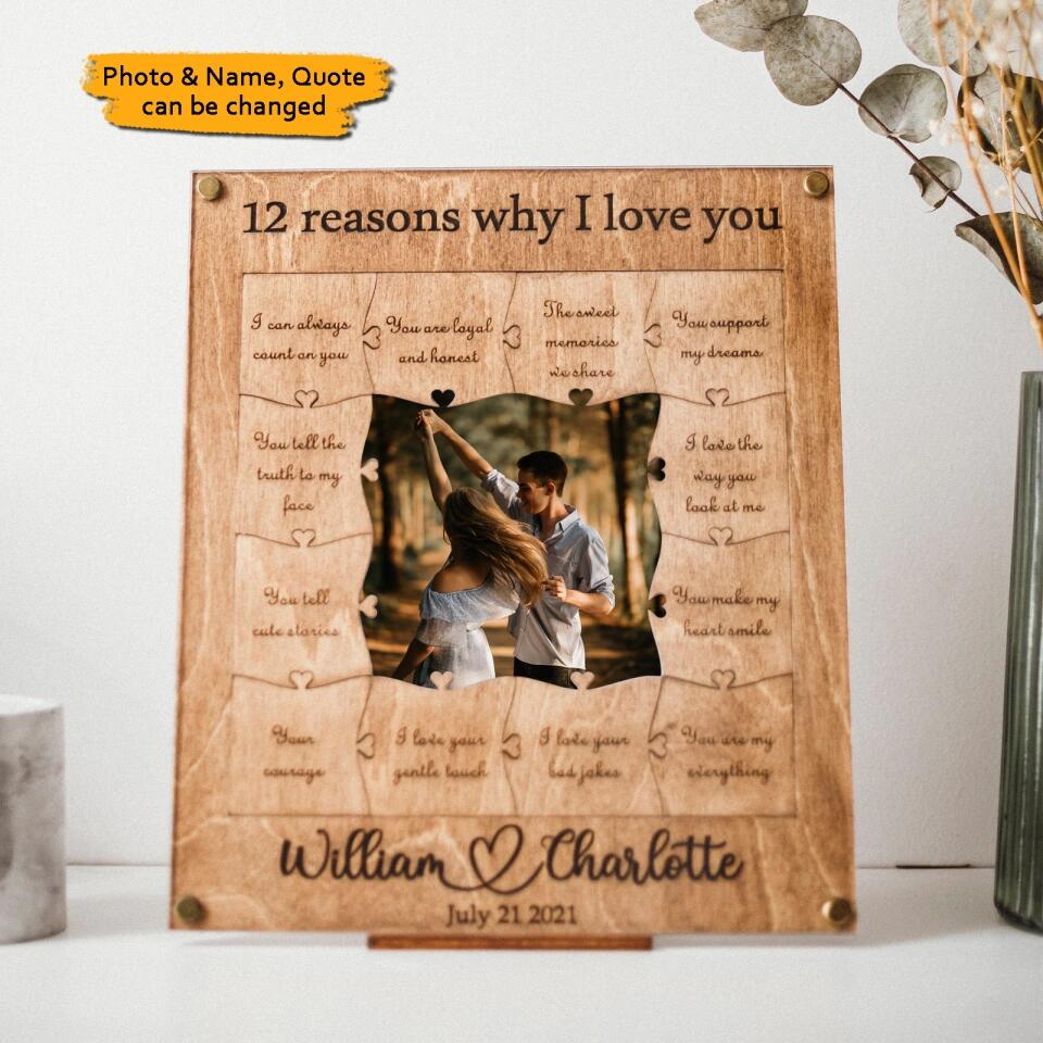 12 Reasons Why I Love You - Personalized Wooden Puzzle Piece Collage Frame, Birthday Gift for Her, Anniversary Gift