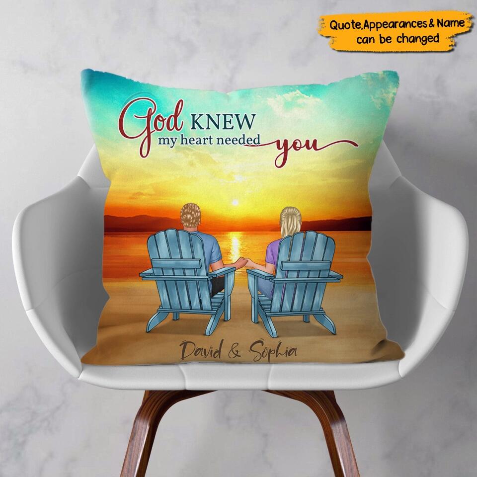 Gift For Couples - Back View Couple Sitting Beach Landscape You & Me We Got This - Personalized Pillow