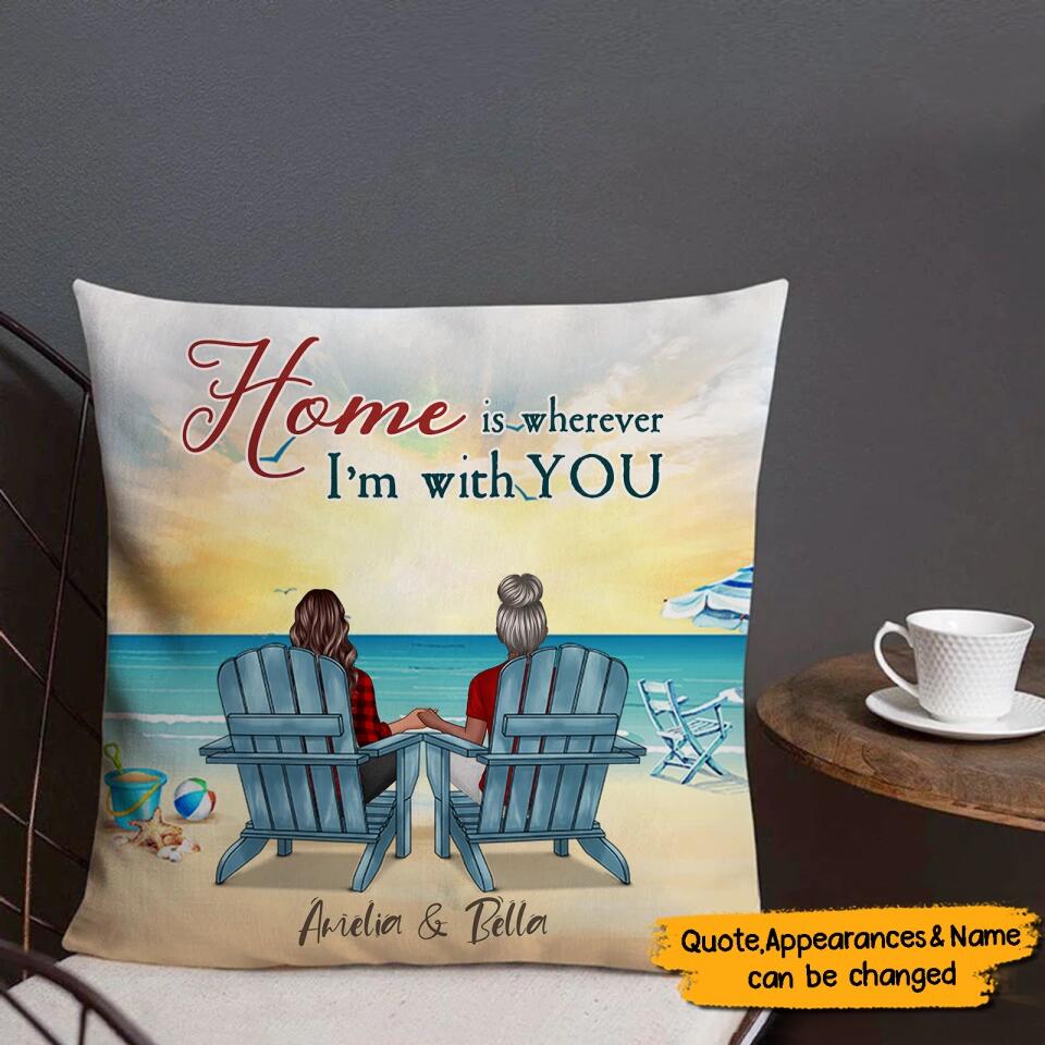 Gift For Couples - Back View Couple Sitting Beach Landscape You & Me We Got This - Personalized Pillow