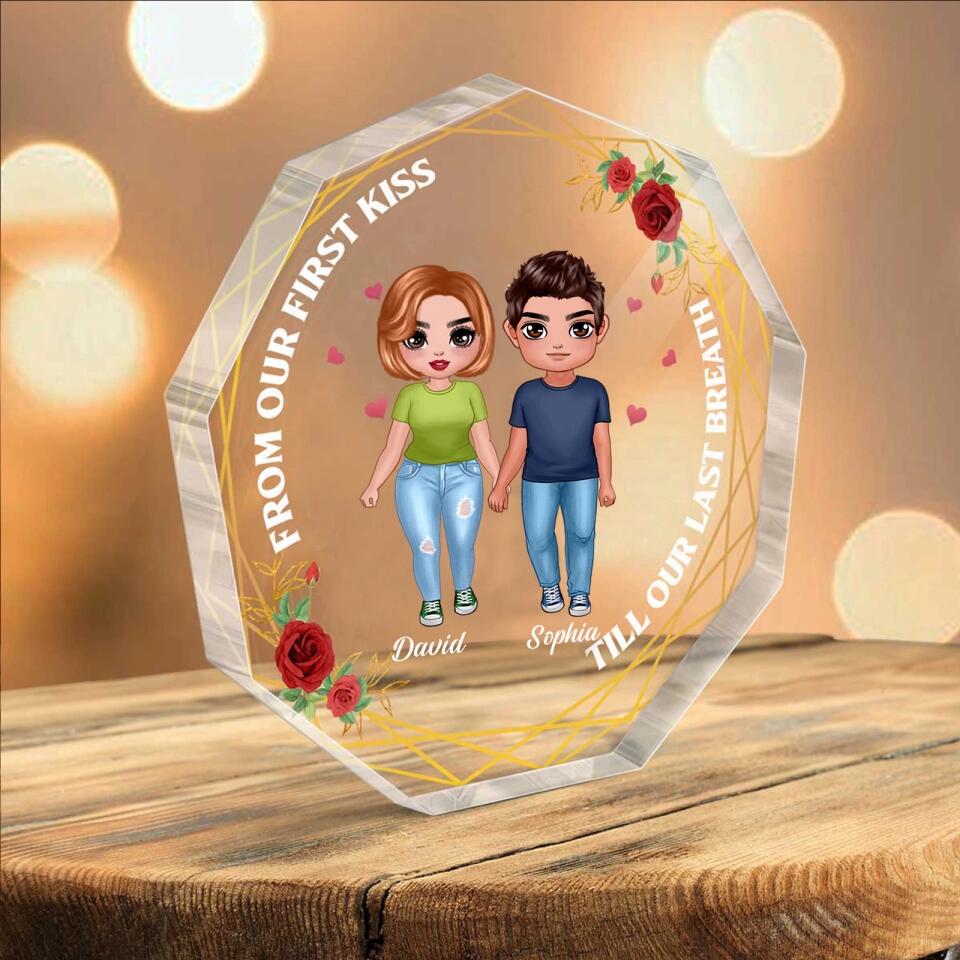 Doll Couple Kissing Valentine‘s day Gift - Personalized Nonagon Acrylic Plaque