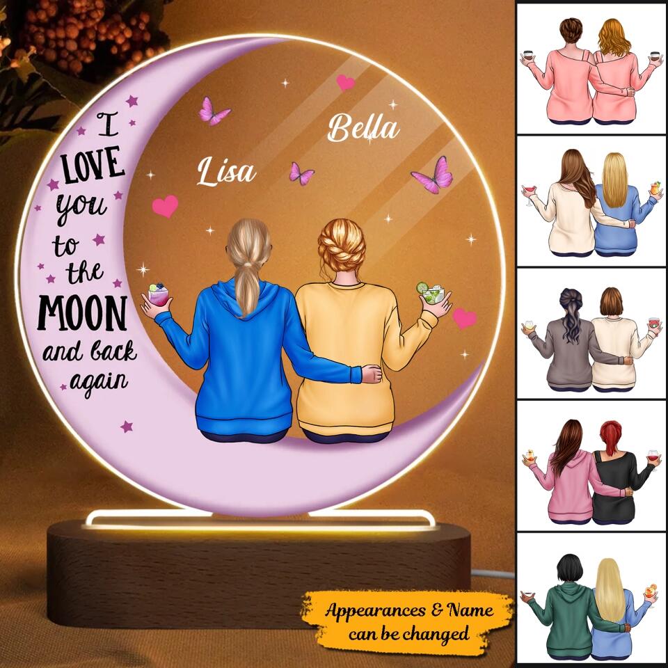 I Love You To The Moon And Back Again - Personalized Circle Plaque LED Acrylic Light - Gift For Mom,Daughter,Sister,Bestie