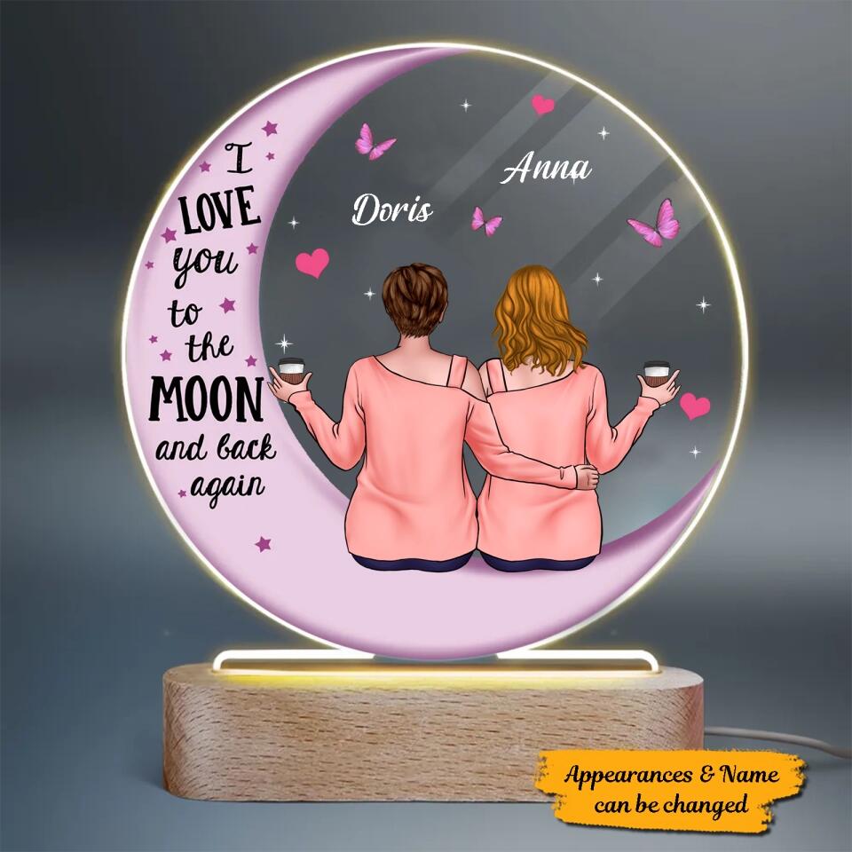 I Love You To The Moon And Back Again - Personalized Circle Plaque LED Acrylic Light - Gift For Mom,Daughter,Sister,Bestie