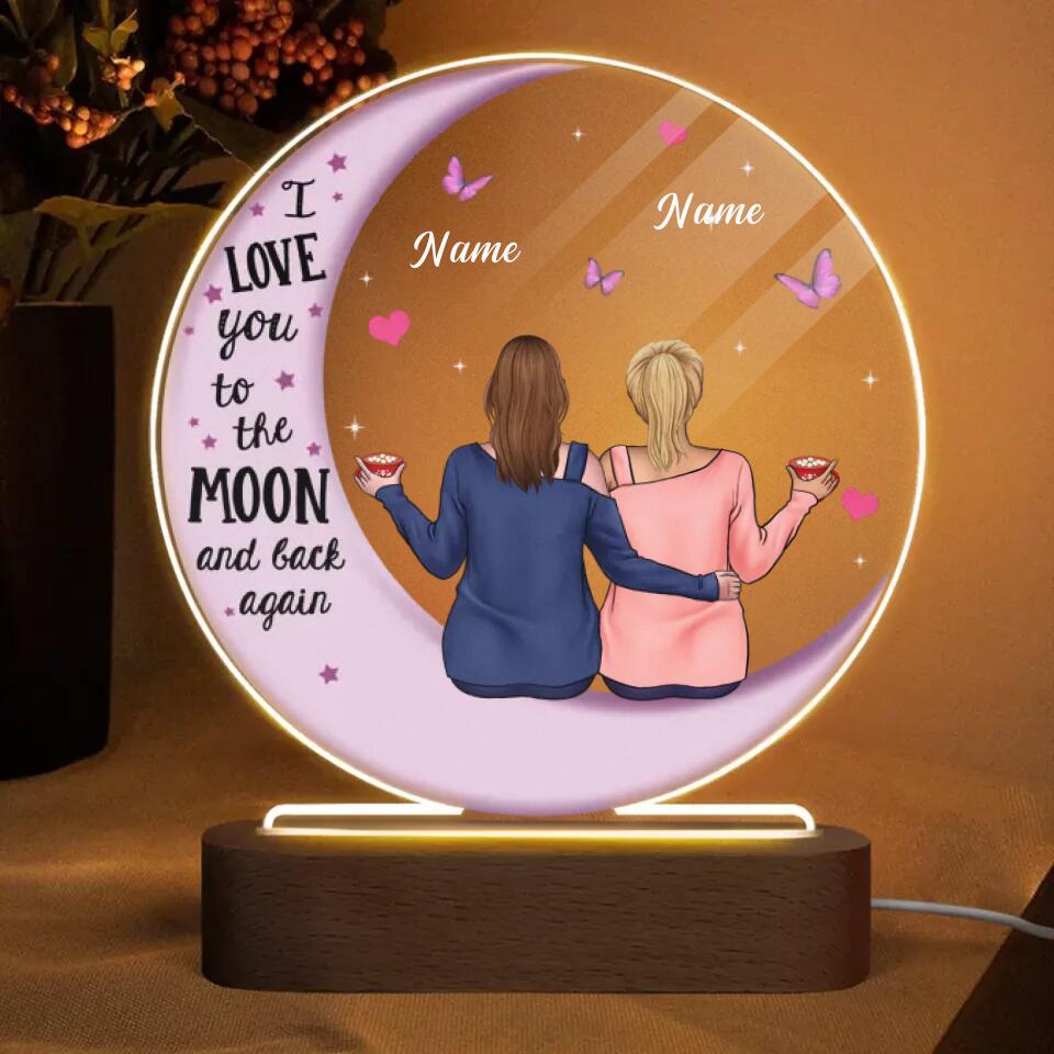 I Love You To The Moon And Back Again - Personalized Circle Plaque LED Acrylic Light - Gift For Mom,Daughter,Sister,Bestie