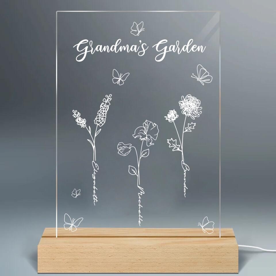 Grandma's Garden - Personalized Birthflower Acrylic  Light Grandmas with Grandkids, Gift for Grandma