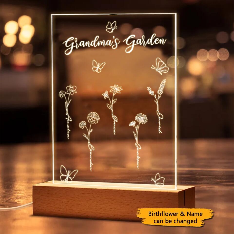 Grandma's Garden - Personalized Birthflower Acrylic  Light Grandmas with Grandkids, Gift for Grandma