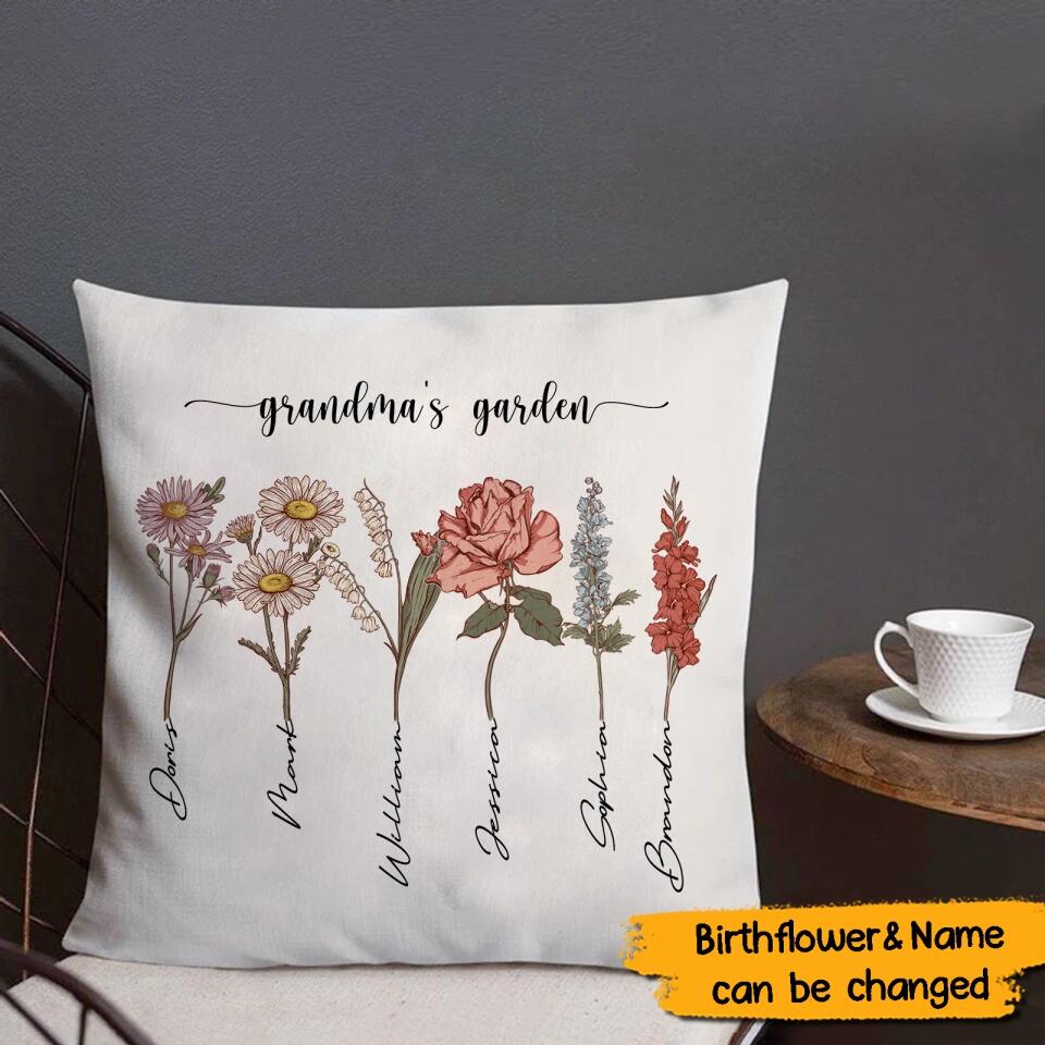 Grandma's Garden - Personalized Birthflower Pillow, Grandmas Garden Pillow with Grandkids, Gift for Grandma