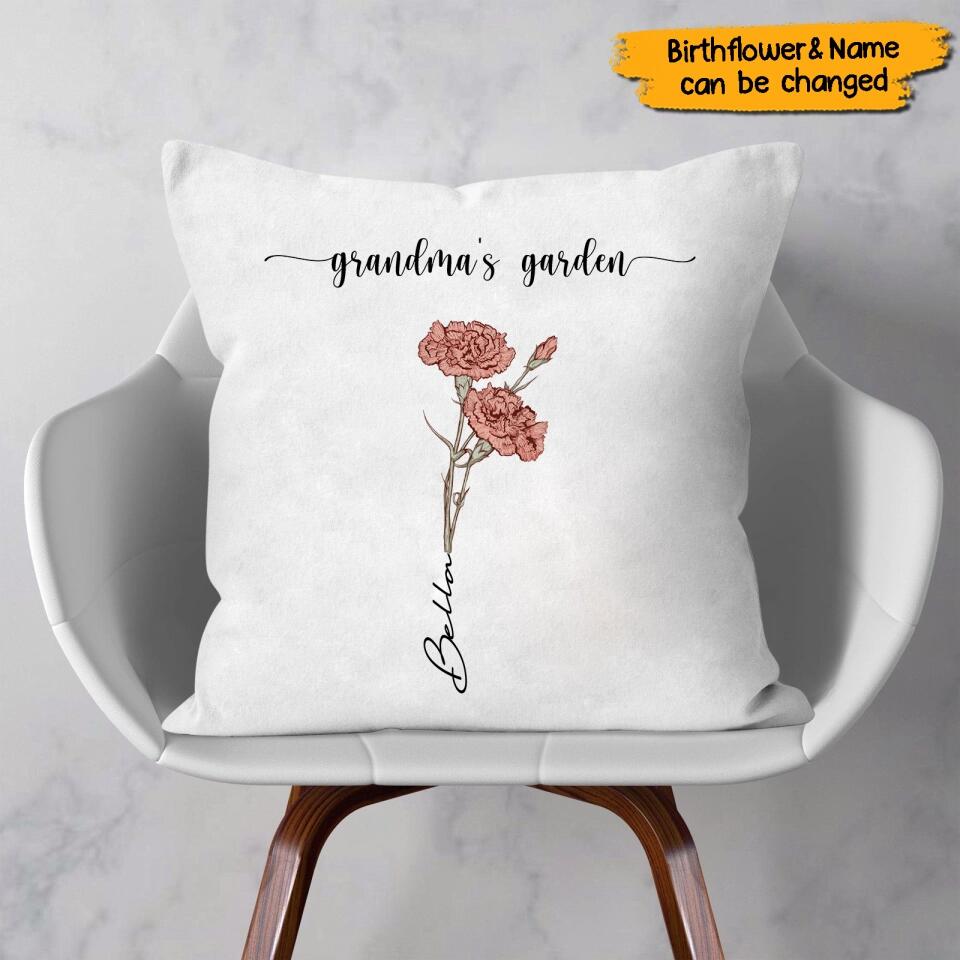 Grandma's Garden - Personalized Birthflower Pillow, Grandmas Garden Pillow with Grandkids, Gift for Grandma