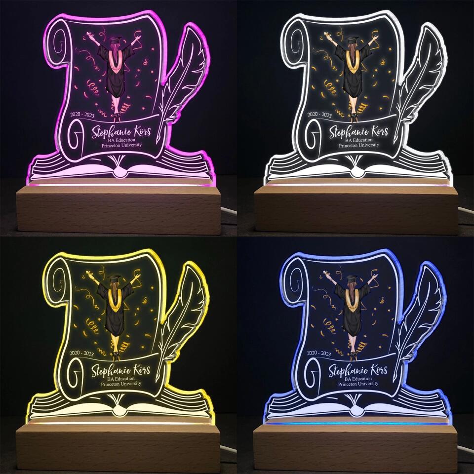 Graduation Celebration - Personalized 3D LED Light Wooden Base - Birthday, Graduate Gift For Students