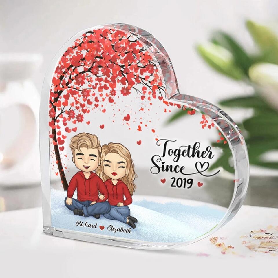 Doll Embracing Couple Under Red Tree Gift For Him For Her - Personalized Heart Plaque