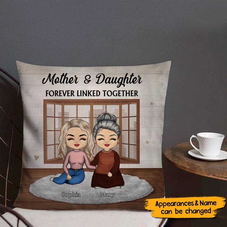 Mother & Daughter Forever Linked Together - Personalized Custom Pillow