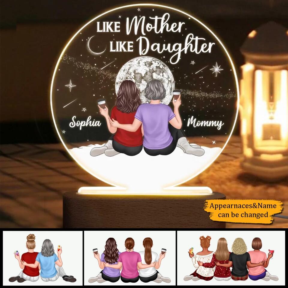 Embracing Mother Daughters Moon Personalized Circle Plaque LED Night Light