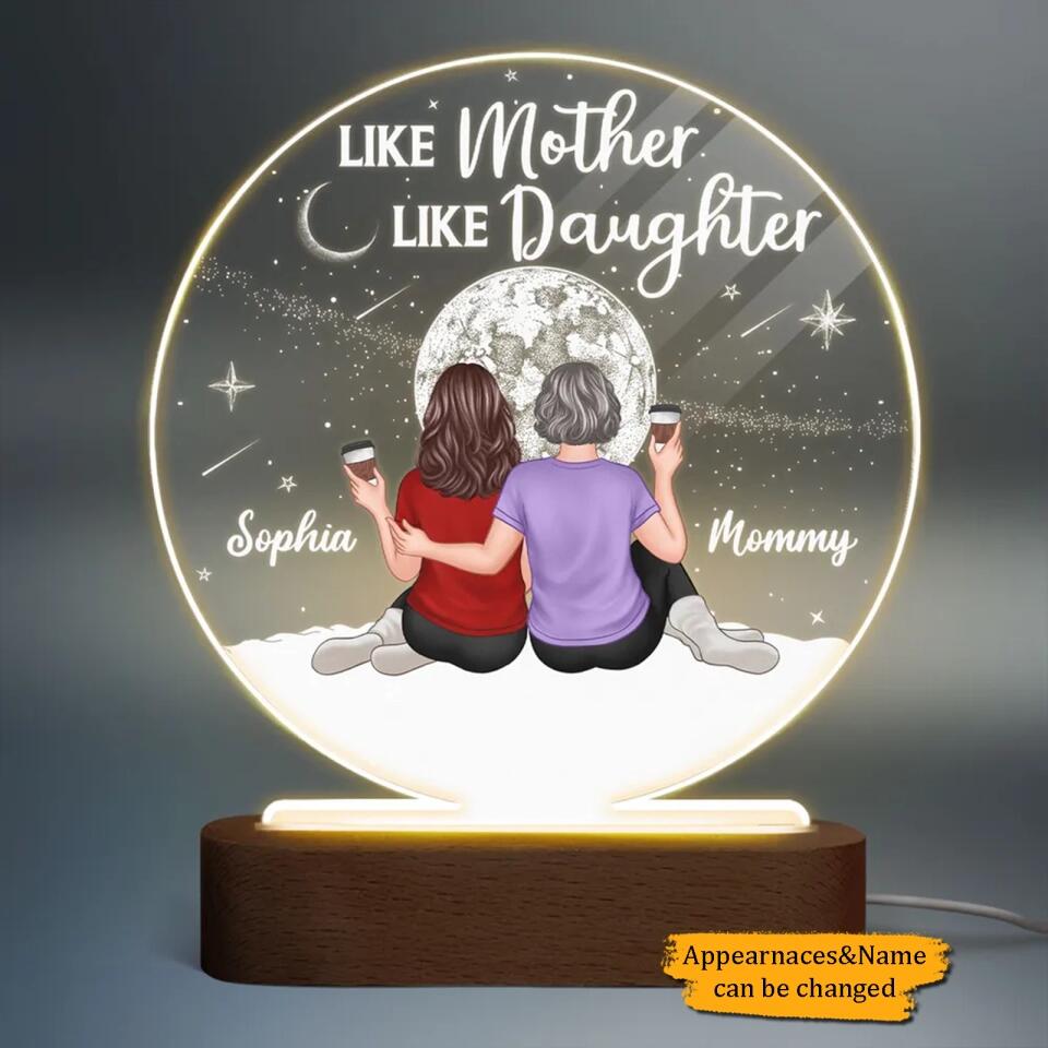 Embracing Mother Daughters Moon Personalized Circle Plaque LED Night Light