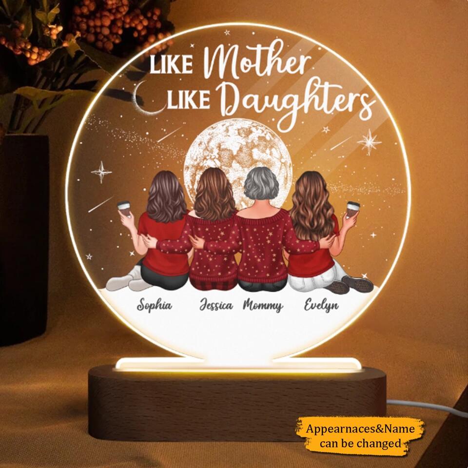 Embracing Mother Daughters Moon Personalized Circle Plaque LED Night Light