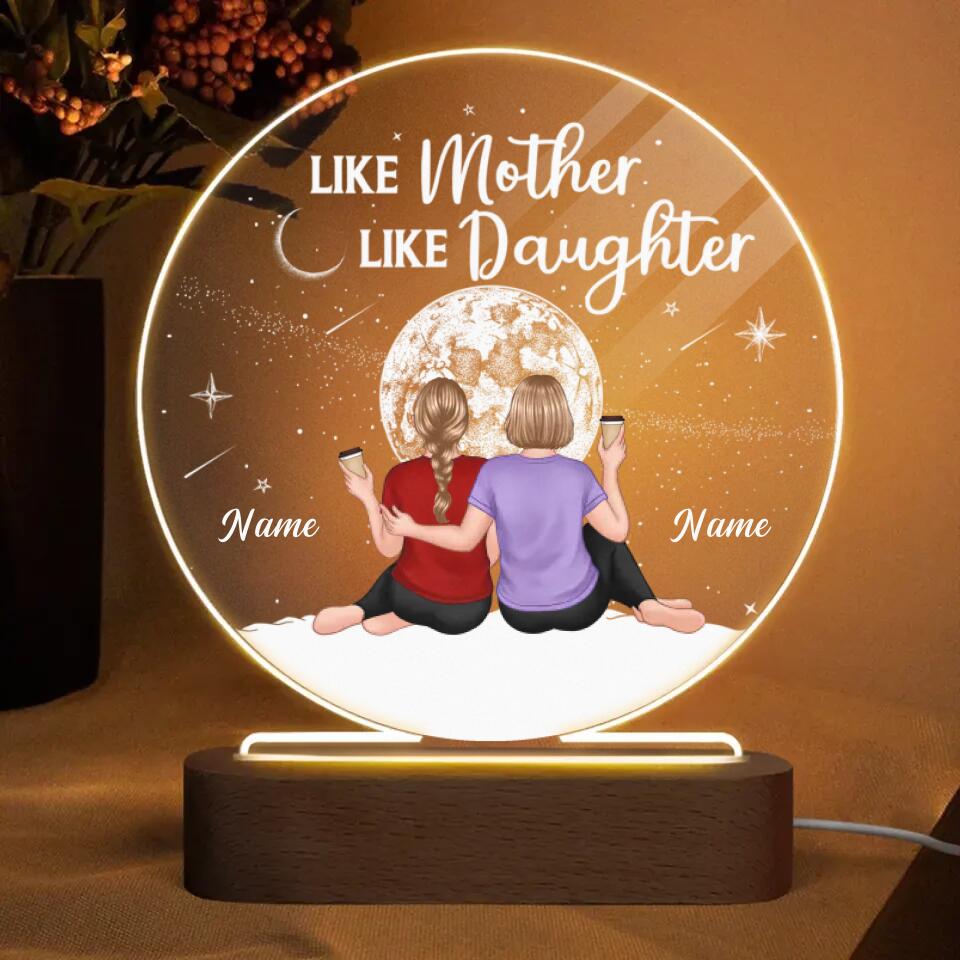 Embracing Mother Daughters Moon Personalized Circle Plaque LED Night Light