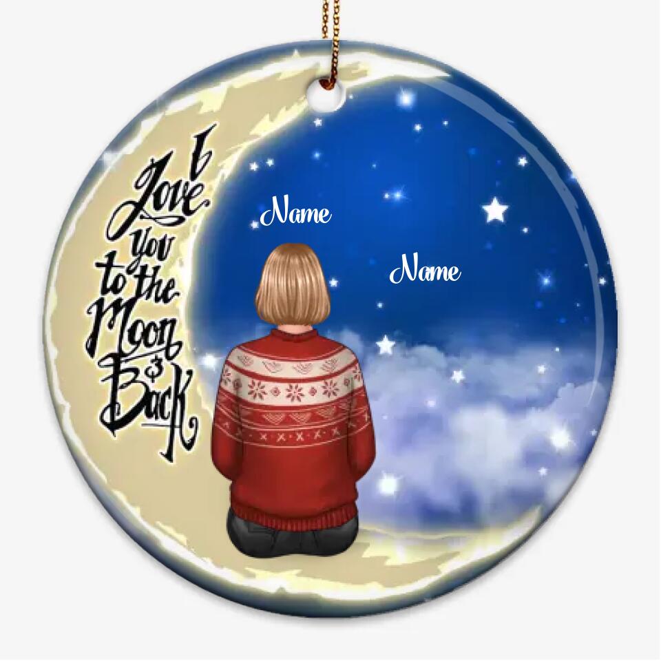 Grandma Grandkids On Moon Personalized Circle Ornament