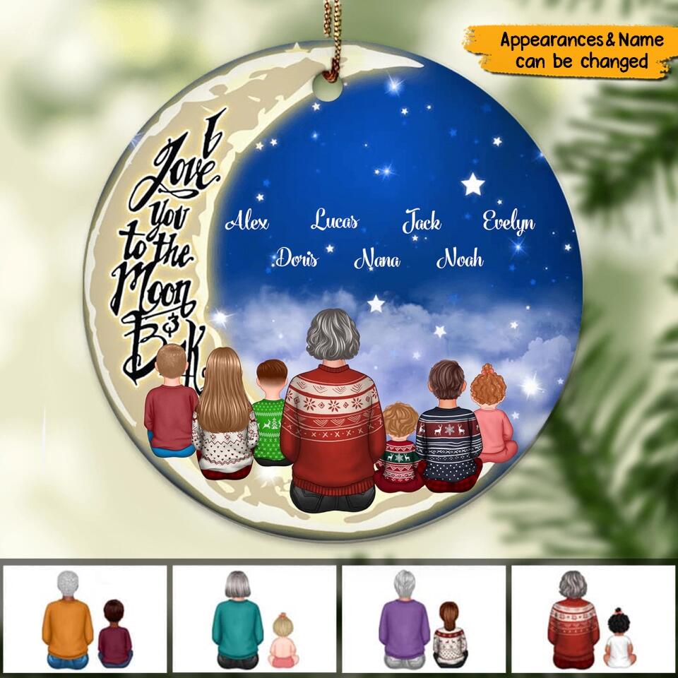 Grandma Grandkids On Moon Personalized Circle Ornament