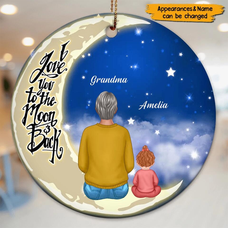 Grandma Grandkids On Moon Personalized Circle Ornament