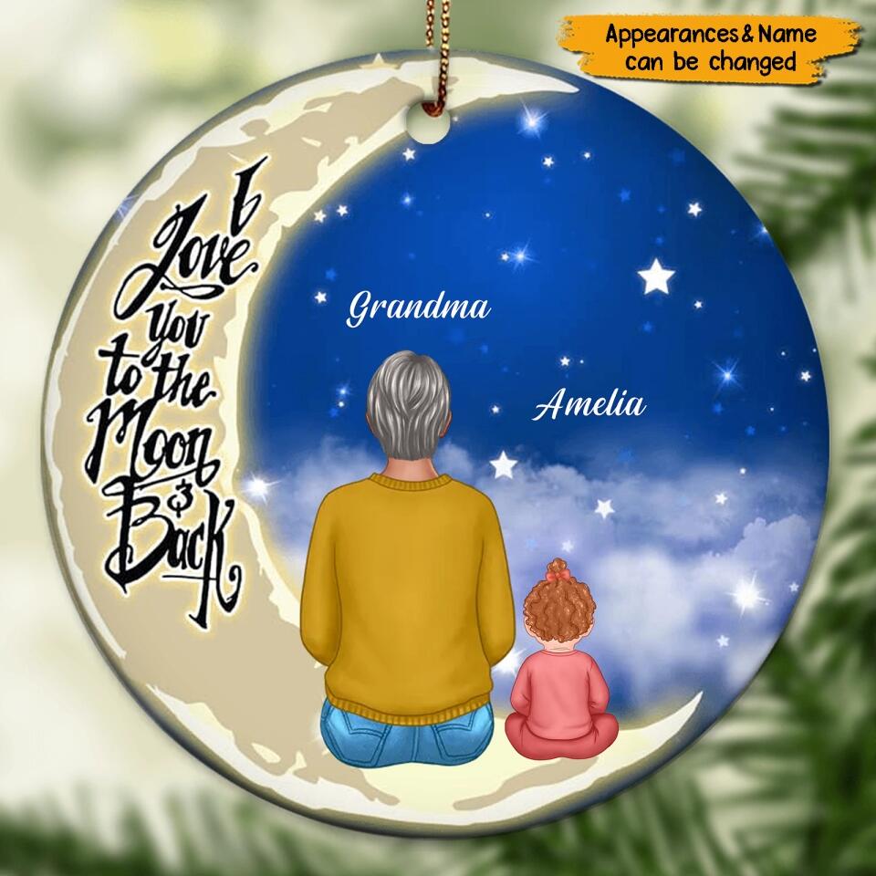 Grandma Grandkids On Moon Personalized Circle Ornament