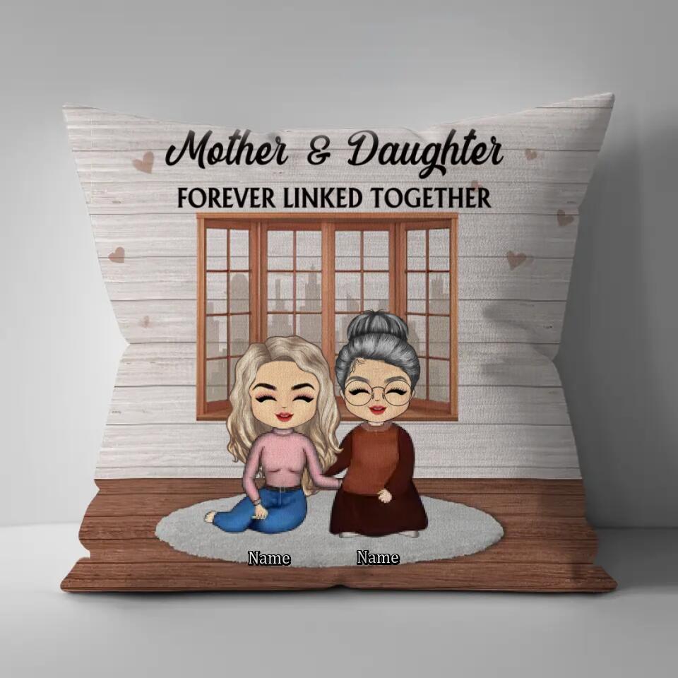 Mother & Daughter Forever Linked Together - Personalized Custom Pillow