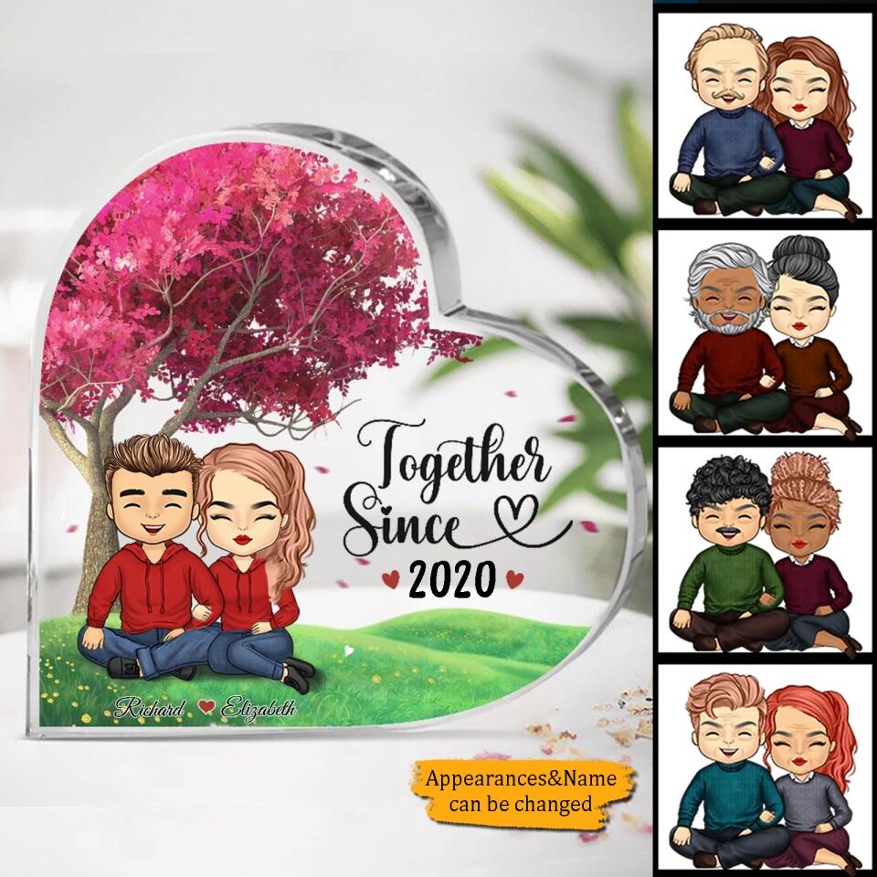 Doll Embracing Couple Under Red Tree Gift For Him For Her - Personalized Heart Plaque