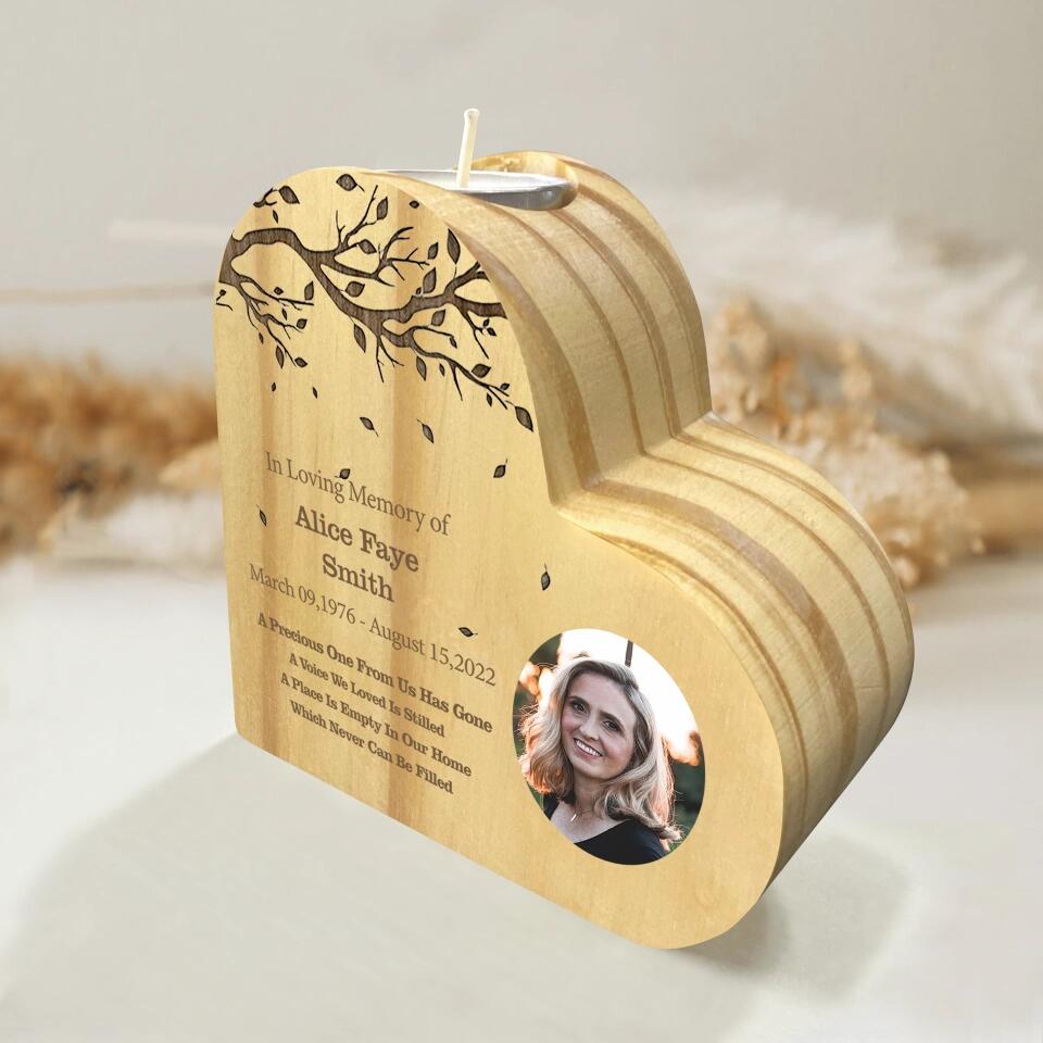 Personalized Memorial Candle Holder Wooden Heart