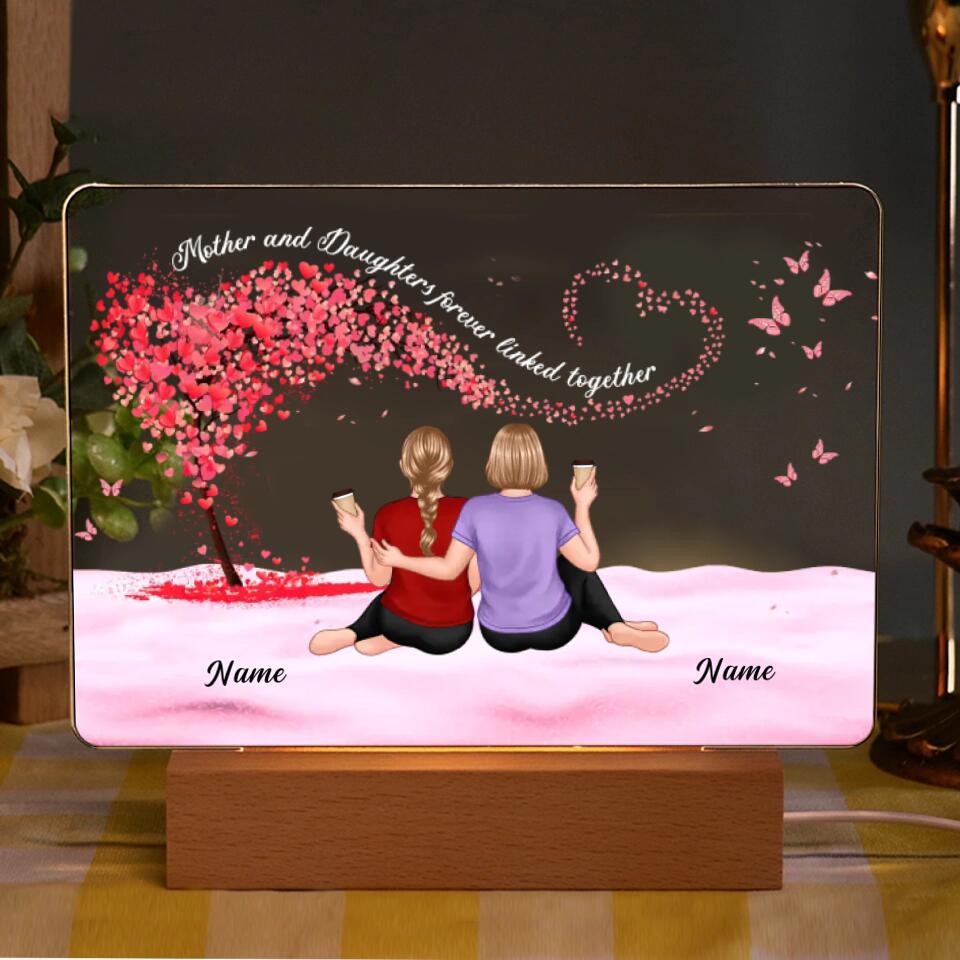 Mother and Daughter, Home is Where You Are - Family Personalized Rectangle Shaped 3D LED Light - Gift For Mom