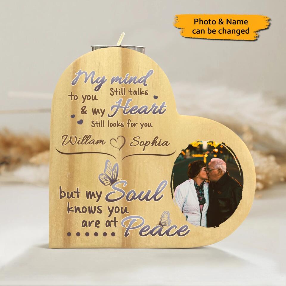 My Mind Still Talks To You - Personalized Memorial Couple Candle Holder Wooden Heart