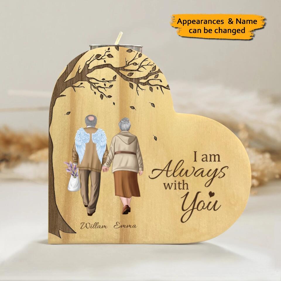 I am Always with You - Personalized Heart-shaped Wooden Candle Holder