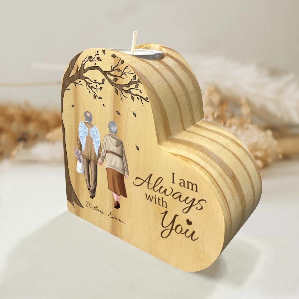 I am Always with You - Personalized Heart-shaped Wooden Candle Holder