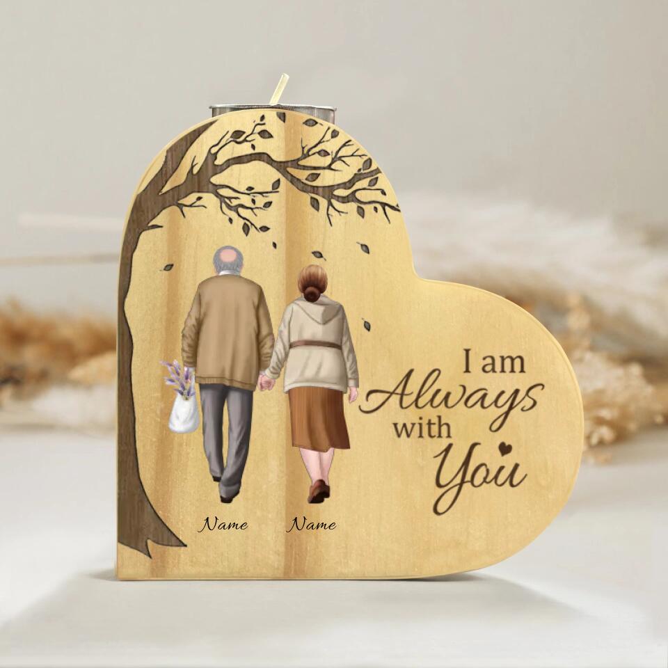 I am Always with You - Personalized Heart-shaped Wooden Candle Holder