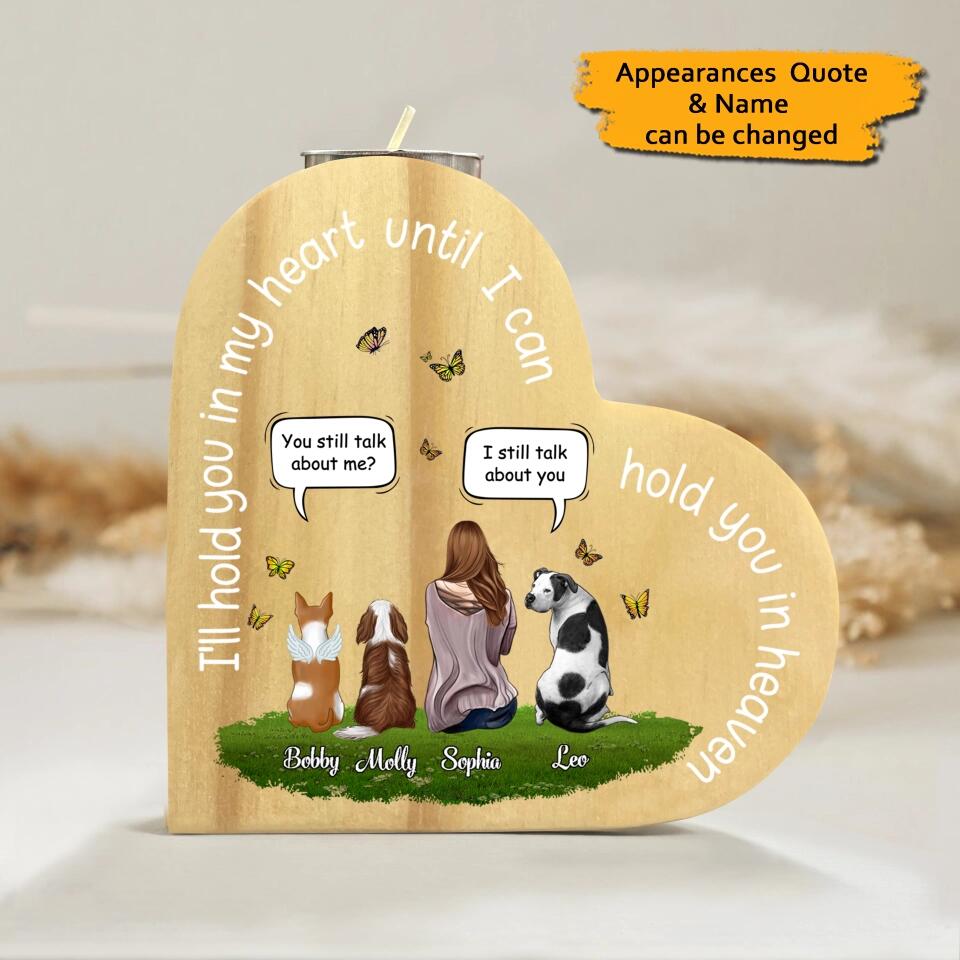 I Miss You - Personalized Memorial Pet Candle Holder Wooden Heart-shaped  - Up to 4 Pets