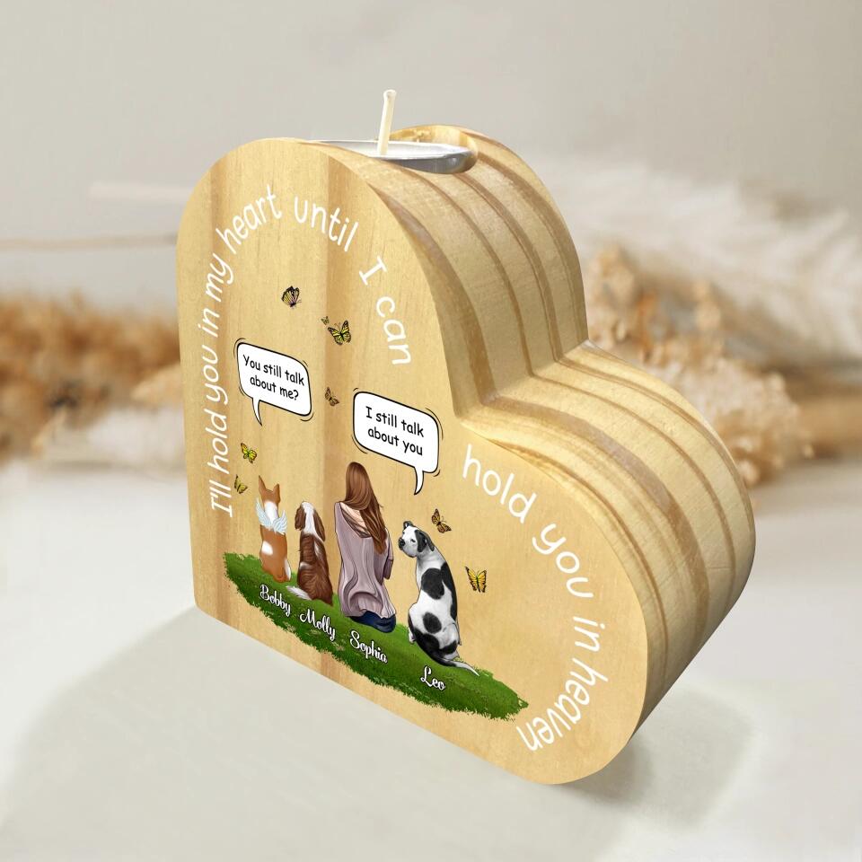 I Miss You - Personalized Memorial Pet Candle Holder Wooden Heart-shaped  - Up to 4 Pets