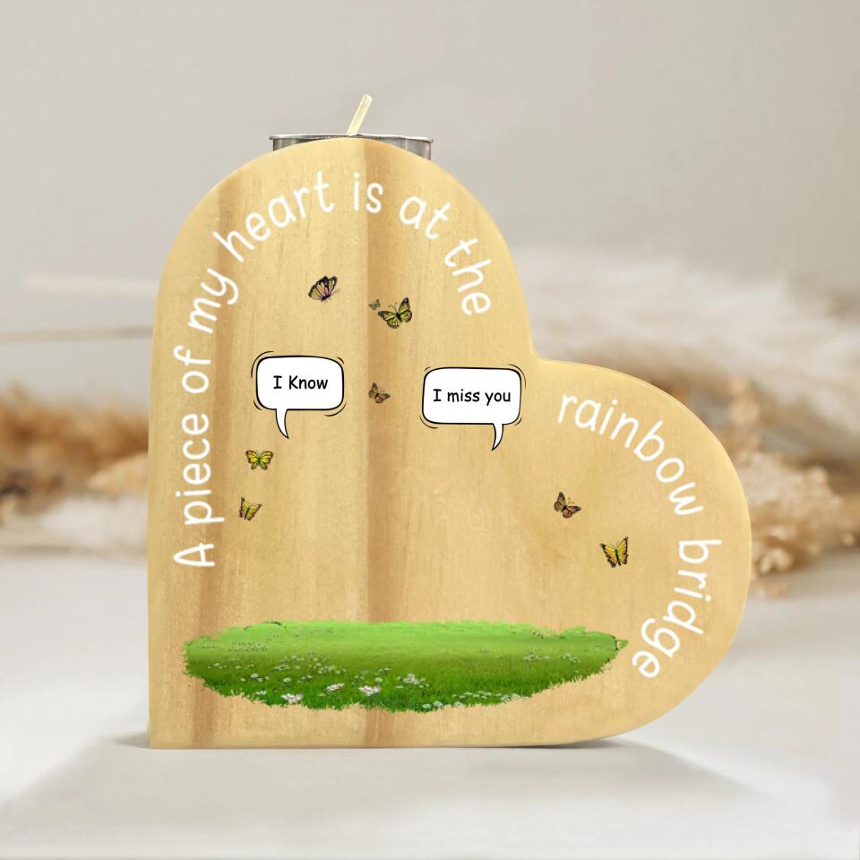 I Miss You - Personalized Memorial Pet Candle Holder Wooden Heart-shaped  - Up to 4 Pets