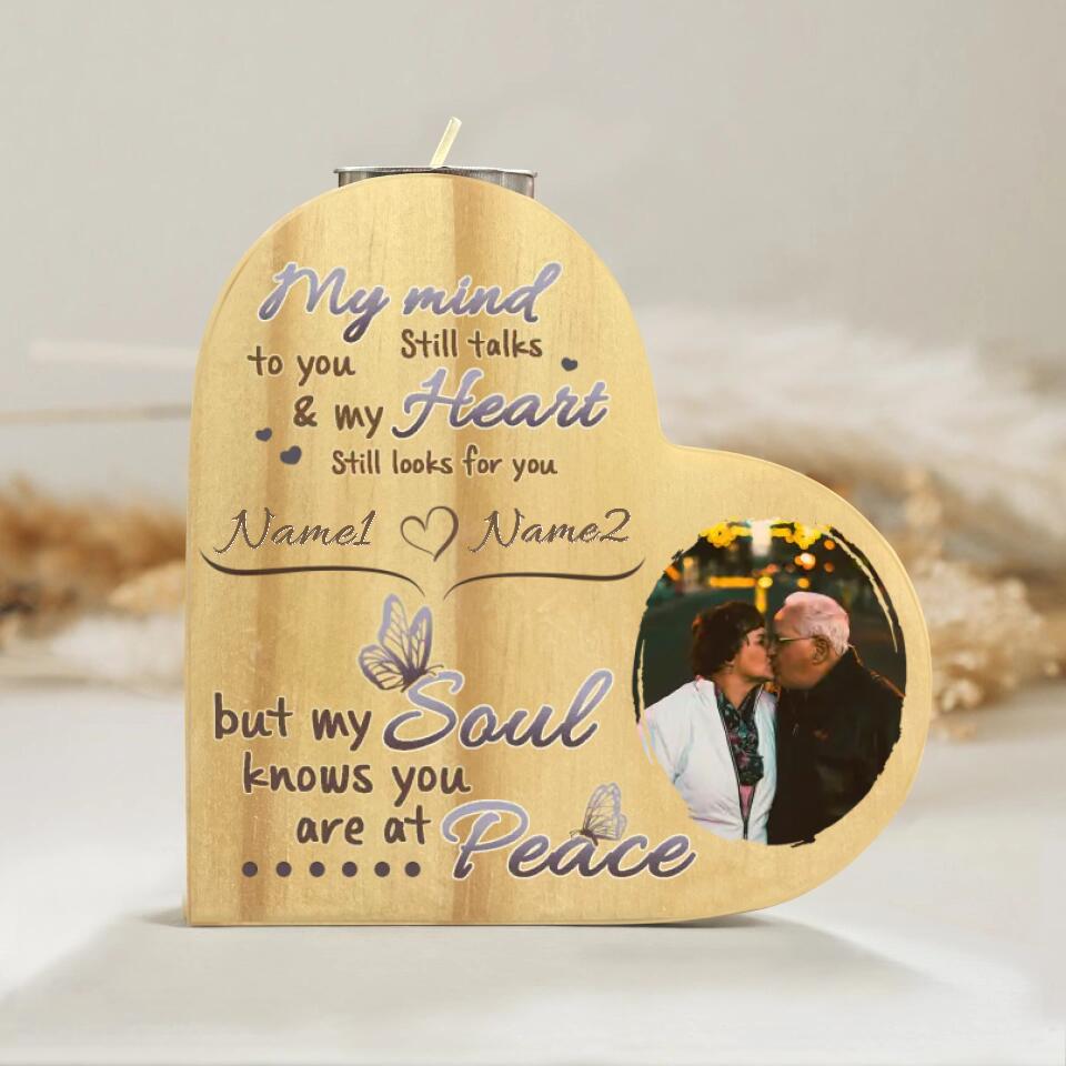 My Mind Still Talks To You - Personalized Memorial Couple Candle Holder Wooden Heart