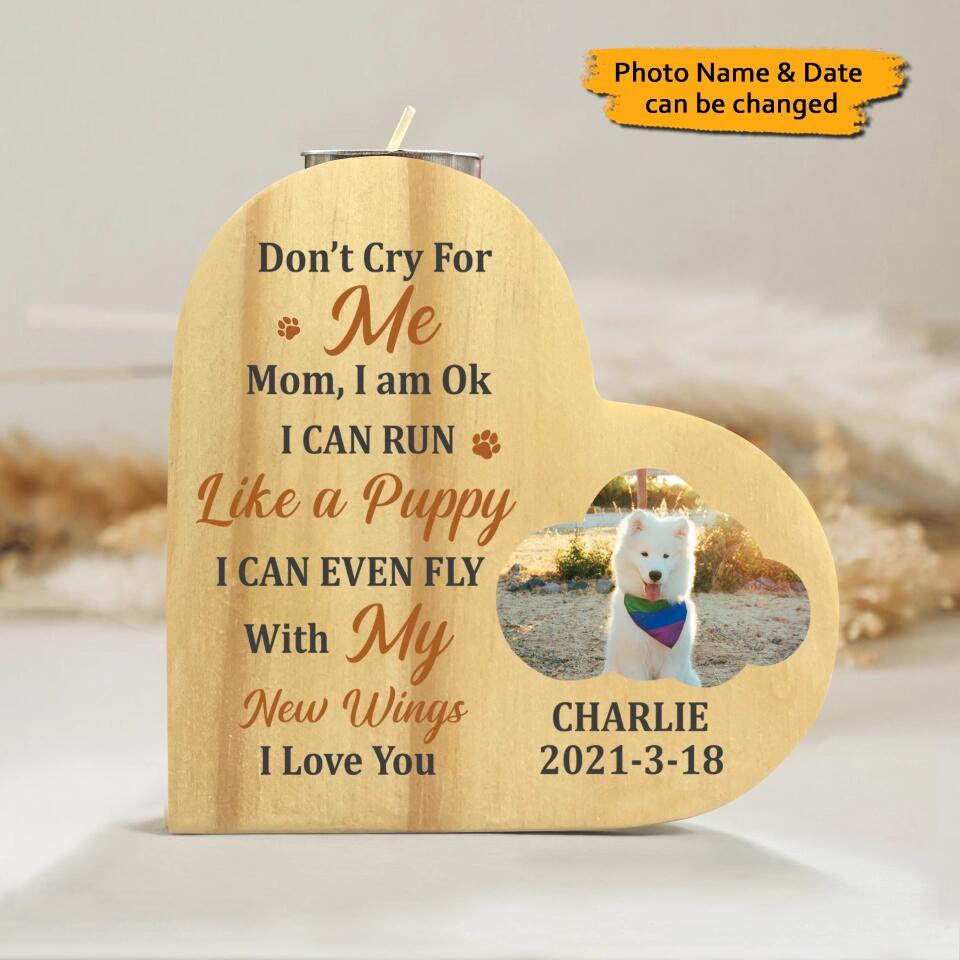 Custom Photo Pet Memorial Candle Holder Heart-shaped Wooden