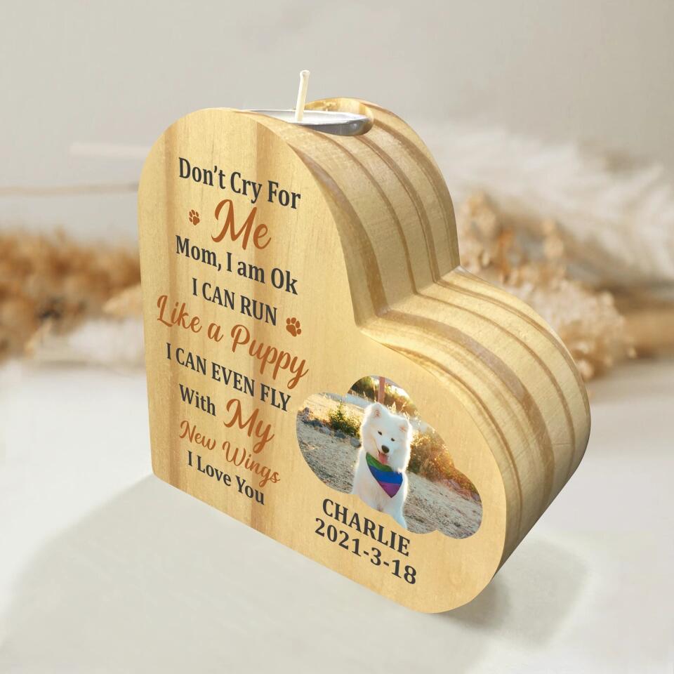 Custom Photo Pet Memorial Candle Holder Heart-shaped Wooden