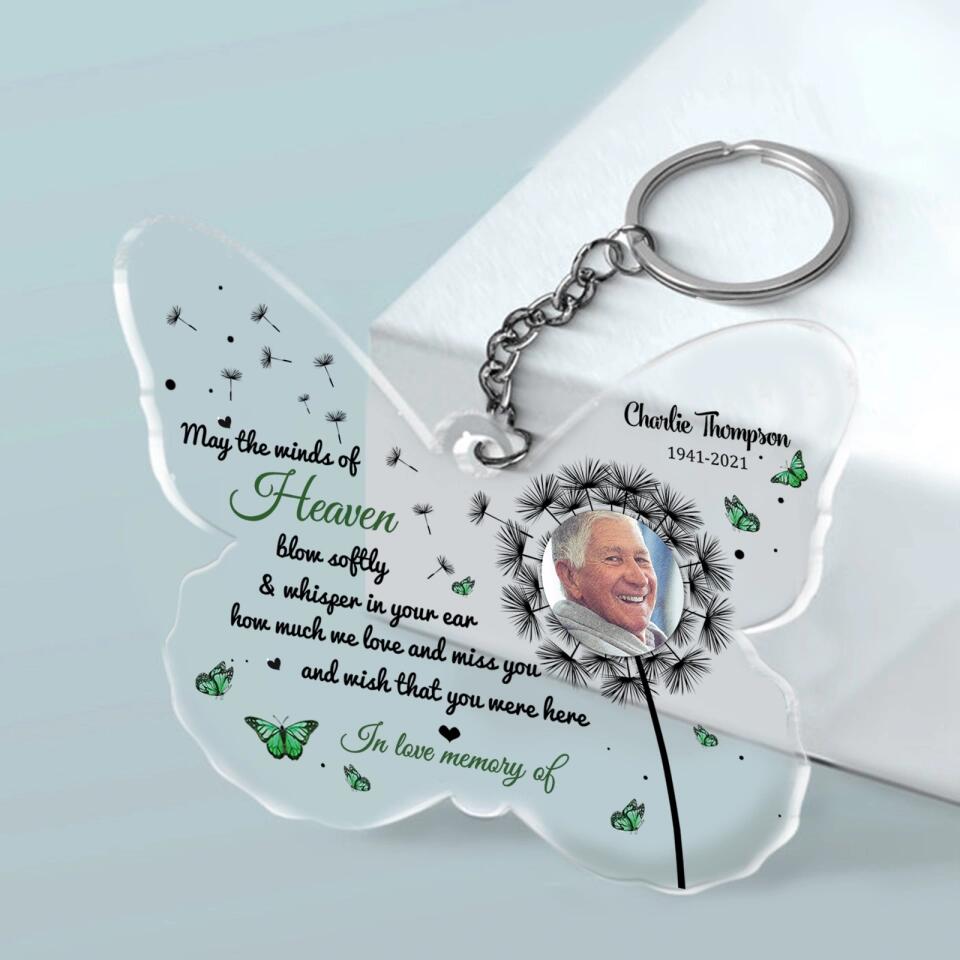 May The Winds Of Heaven Blow Softly - Personalized  Butterfly Shaped Memorial Acrylic Keychain