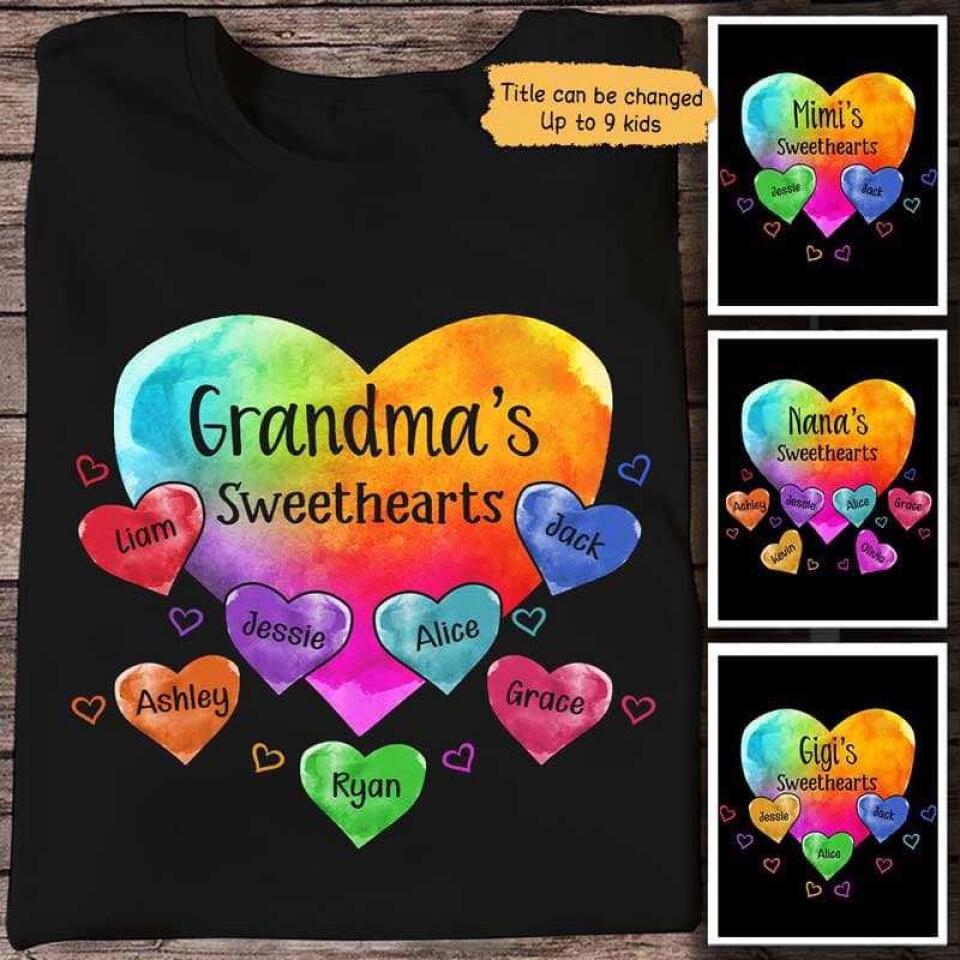 Grandma Sweethearts Pattern Personalized Shirt - Up to 10 kids