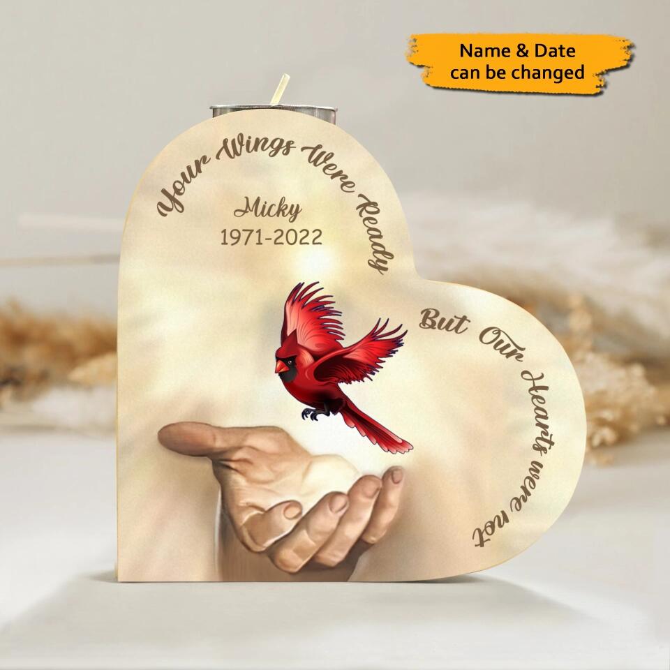 God Has You in His Arms I Have You in My Heart - Personalized Memorial Candle Holder Heart-shaped Wooden