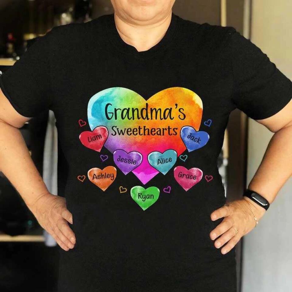 Grandma Sweethearts Pattern Personalized Shirt - Up to 10 kids