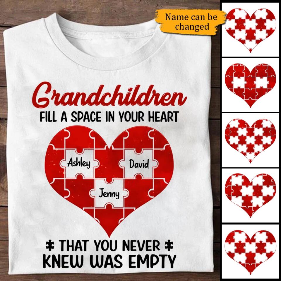 Grandchildren Fill Spaces In Grandma Heart Personalized Shirt