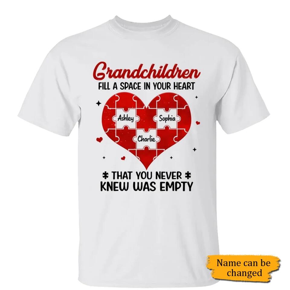 Grandchildren Fill Spaces In Grandma Heart Personalized Shirt