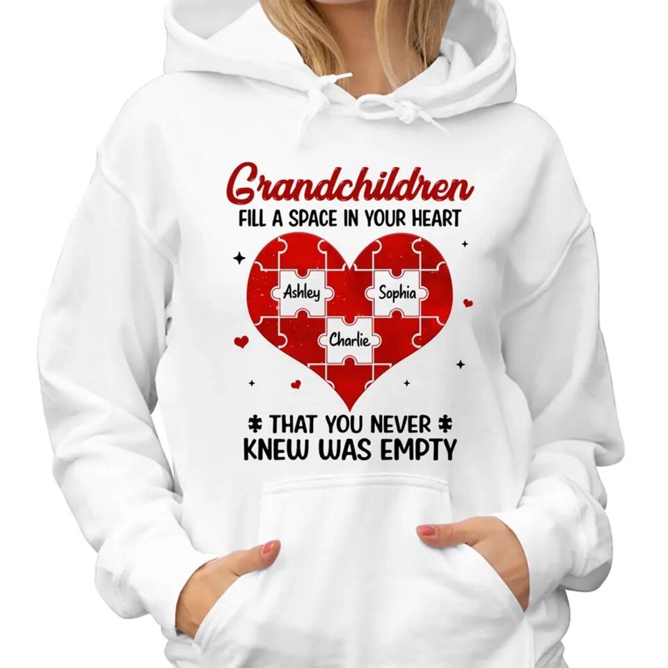 Grandchildren Fill Spaces In Grandma Heart Personalized Shirt