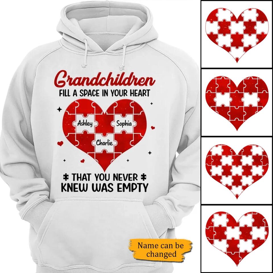 Grandchildren Fill Spaces In Grandma Heart Personalized Shirt